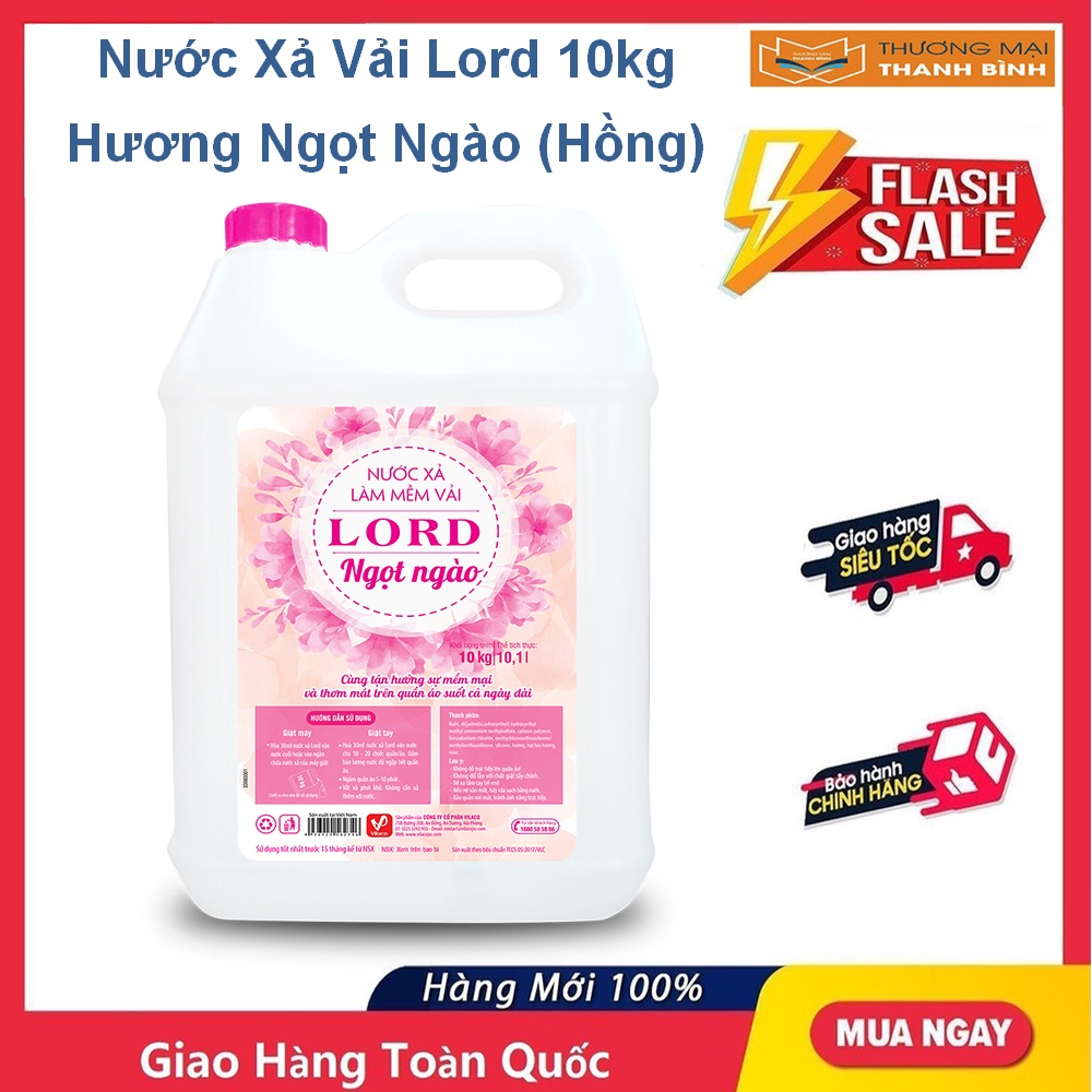 Nước xả làm mềm vải Lord 10kg hương Quyến rũ (tím), Ngọt ngào (hồng), Nắng mai (xanh)