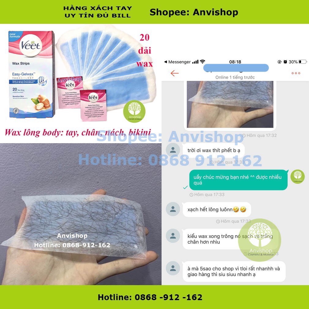 Miếng wax lông nách, tẩy lông bikini veet loại 16 miếng ANVISHOP | BigBuy360 - bigbuy360.vn