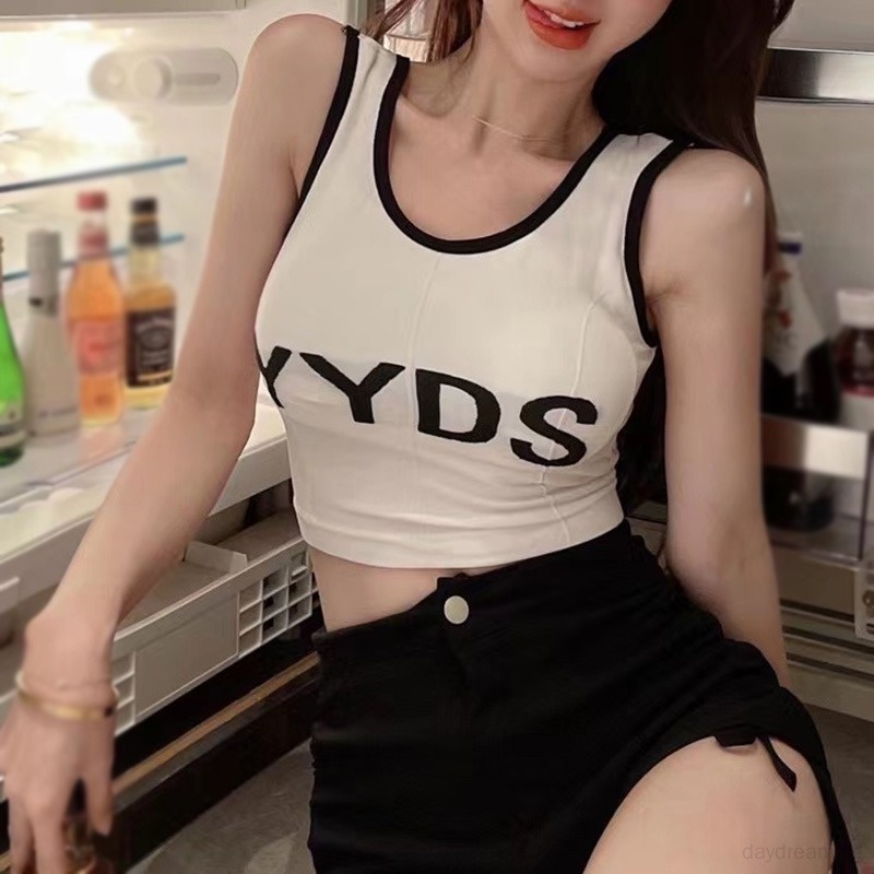 Áo Croptop Sát Nách Thể Thao Dáng Ôm In Chữ Quyến Rũ Cho Nữ