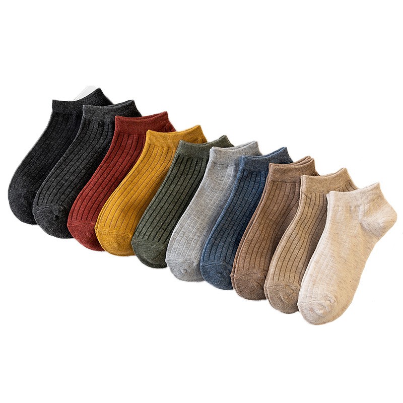 Tất gân nữ cổ thấp cotton màu trơn Nhật bản Tất vớ trơn cổ ngắn nữ Vớ lười ẩn nữ