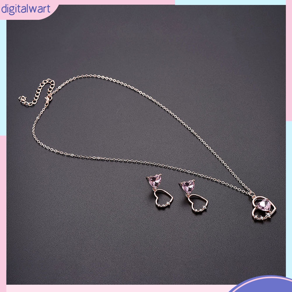 Set Dây Chuyền Và Đôi Khuyên Tai Hình Trái Tim Đính Đá Thời Trang Cho Nữ