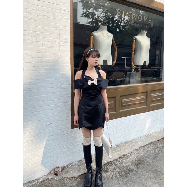 {Sẵn M L } Đầm Anjing Dress cột cổ bẹt vai đính nơ 🏁 | BigBuy360 - bigbuy360.vn