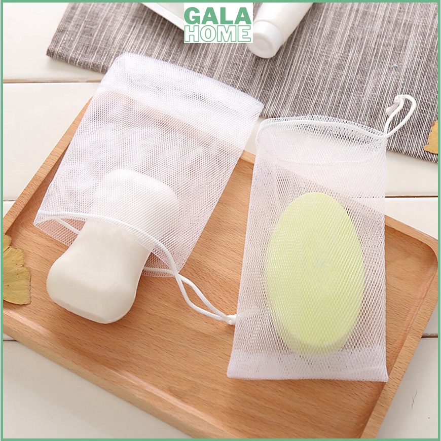 Túi Lưới Đựng Xà Phòng Tạo Bọt Tiện Lợi, Túi Tạo Bọt Có Dây Rút Kích Thước GALA HOME