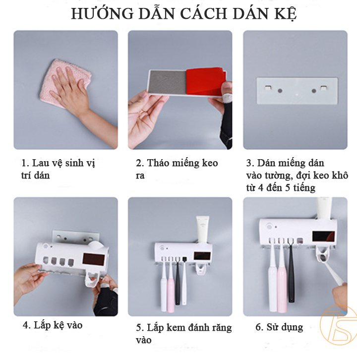 Kệ Nhả Kem Tự Động Có Tiệt Trùng Diệt Khuẩn Bàn Chải Bằng Tia UV Dán Tường Trong Nhà Tắm