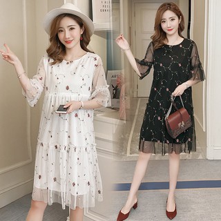 Váy bầu (Đầm bầu) ren trắng hoa nhí siêu hót
