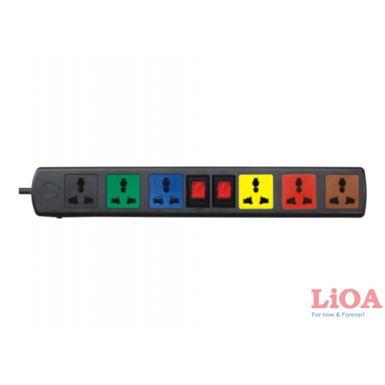Ổ Cắm Điện LIOA, 6 Lỗ Đa Năng, Có Công Tắc, Có Bảo Vệ Quả Tải, Có Nắp Che An Toàn, 2200W, Dây Dài 3m/5m