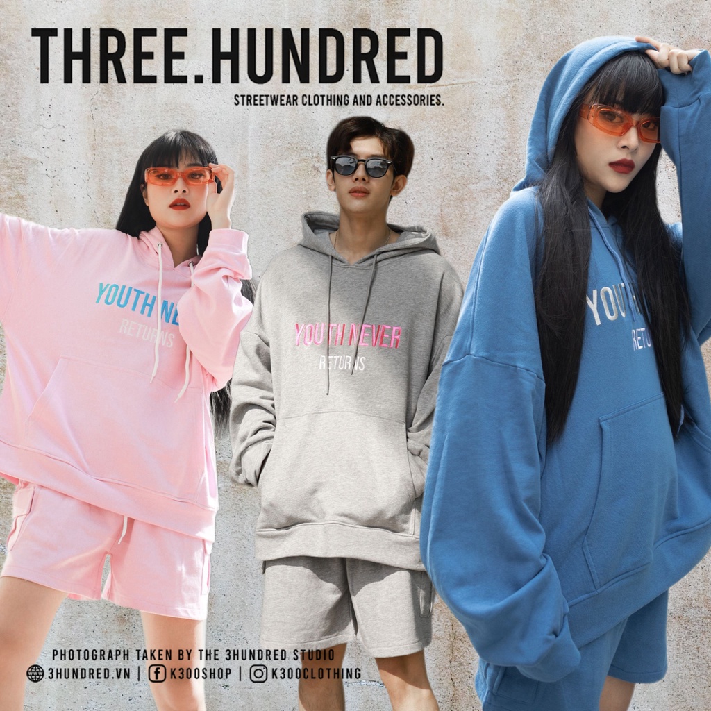 Áo Hoodie Youth Never Returns - Phía Trước Thêu Chữ Tỉ Mỉ - Chất Vải Nỉ Da Cá - Form Oversized Rộng Thoải Mái - Màu Xanh