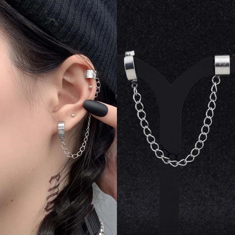 1 Khuyên Tai Dạng Dây Xích Dài Bằng Thép Không Gỉ Thời Trang Cho Nam Nữ