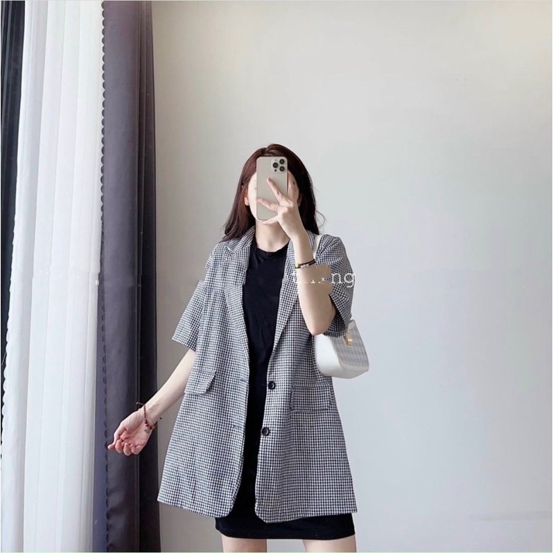 SET ĐẦM BODY ĐEN KÈM KHOÁC CROP VEST CARO FORM DÀI 🖤