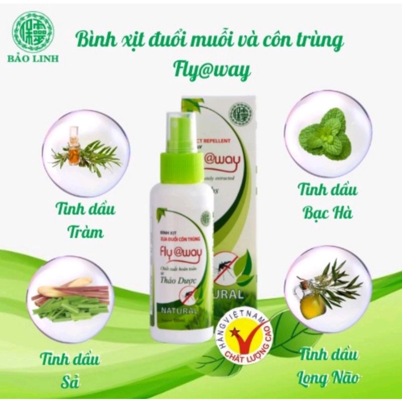 Xịt muỗi côn trùng Flyaway Bảo Linh ⚡ Tặng quà ⚡ Chai 60ml và 100ml Thảo dược thiên nhiên, An toàn, Hiệu quả