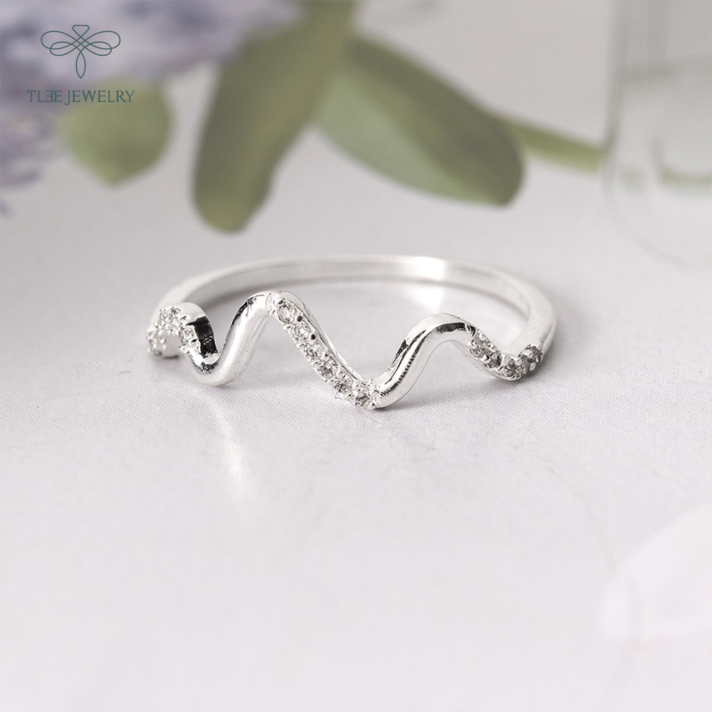 Nhẫn bạc nữ TLEE gắn đá nhỏ kiểu dáng lượn sóng cách điệu NCJ A0189