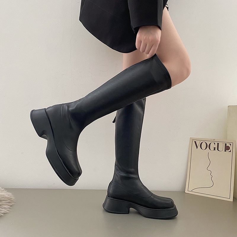 IELGY Boots phụ nữ màu nâu không khóa kéo