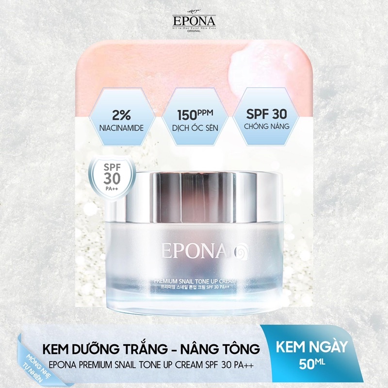 Gói kem dưỡng trắng nâng tone mỏng nhẹ tự nhiên EPONA PREMIUM SNAIL TONE UP CREAM SPF 30 PA++ ( 1ml)