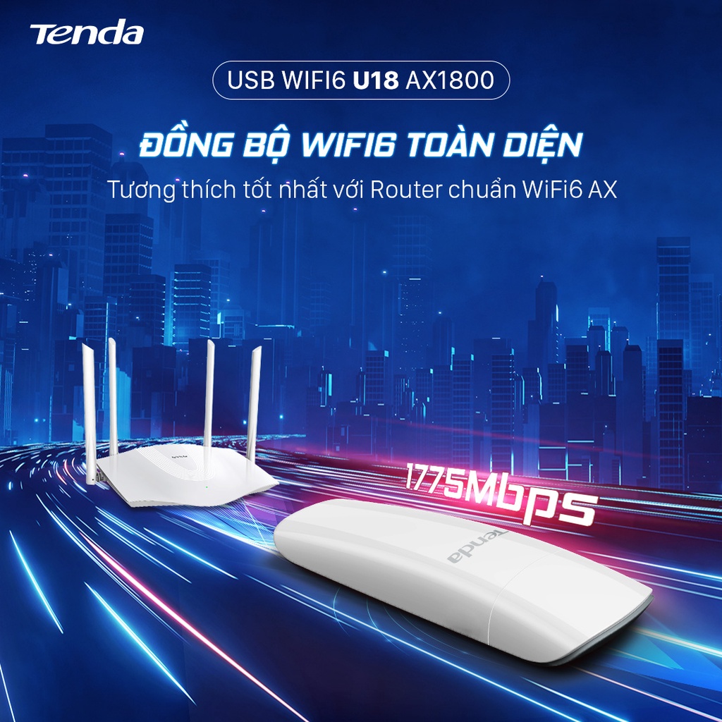 [Mã ELCL12 giảm 9% đơn 300K] Tenda USB kết nối Wifi U18 Wifi 6 chuẩn AX1800 - Hãng phân phối chính thức