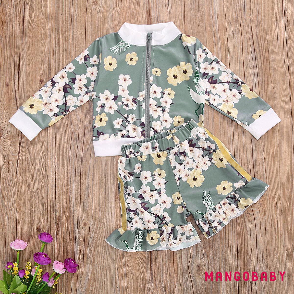 Set Áo Khoác Cardigan Tay Dài &amp; Quần Dài In Hoa Cho Bé Gái Từ 0-5 Tuổi