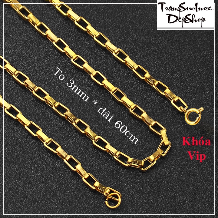 Dây chuyền inox kiểu hình vuông 3 ly khóa vip màu vàng siêu đẹp, bền màu, phù hợp cho cả nam và nữ