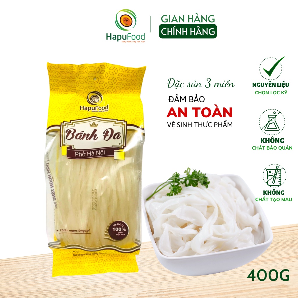 Phở Hà Nội gói 400g HAPUFOOD từ gạo tẻ 100% không tạp chất, đảm bảo ATVSTP