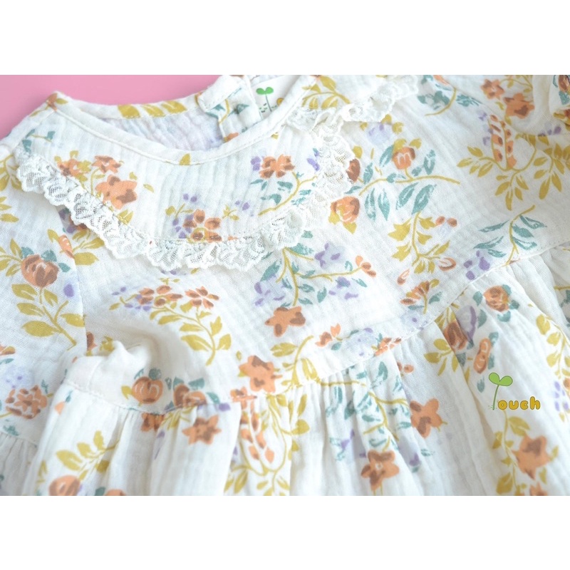 Đầm xô muslin hoa vàng dài tay Touch Sale