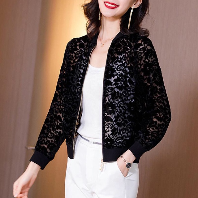 Áo khoác ren nhung nữ cao cấp kiểu dáng sang chảnh QCNP2058