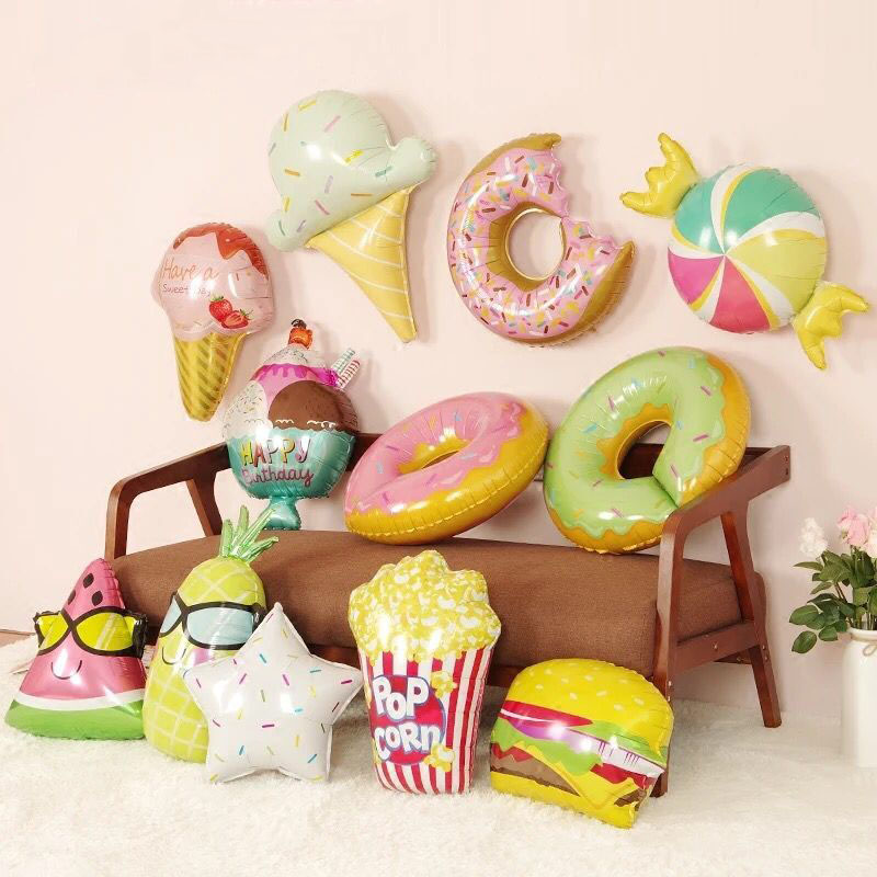 Bong Bóng Tráng Nhôm Hình Đôi Môi / Kem / Bánh Donut Màu Hồng Trang Trí Tiệc Độc Đáo Cho Bé