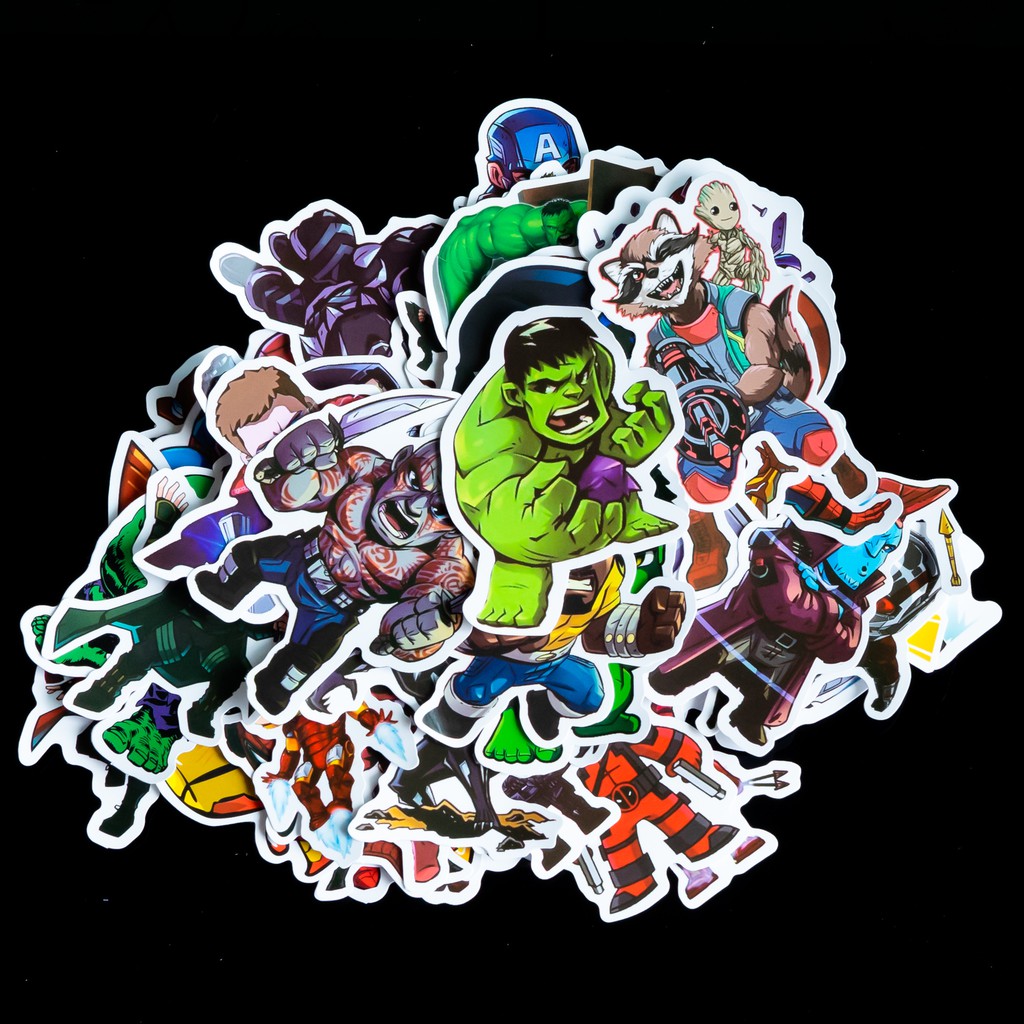 Sticker Avengers chống nước lâu phai trang trí mũ bảo hiểm, đàn, guitar, ukelele, macbook, laptop