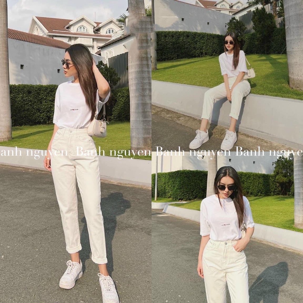 Quần jean nữ dáng baggy, quần bò màu đen trắng thời trang basic 881