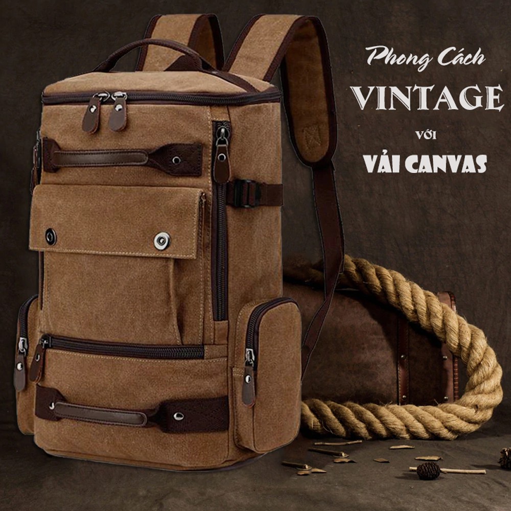 Balo Nam Thời Trang Du Lịch Cỡ Lớn Vải Bố Canvas Bền Chắc Phong Cách Cổ Điển Vintage Dành Cho Đi Học, Dã Ngoại, Đi Phượt