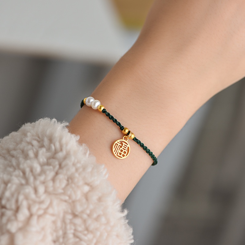 [Hàng Mới] Vòng Tay Dây Bện Đính Hạt Cườm May Mắn