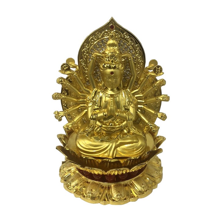 Tượng Phật Quan Âm nghìn mắt nghìn tay kèm nước hoa trang trí taplo ô tô - Chất liệu: Hợp kim mạ màu vàng