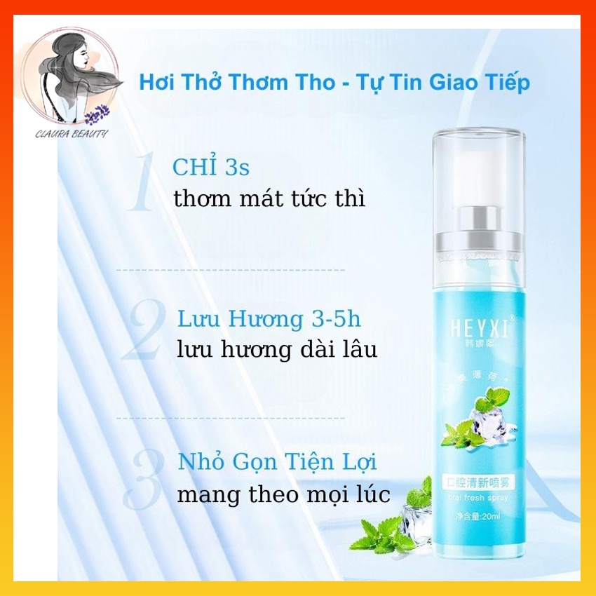 Xịt Thơm Miệng HEYXI Hoa Quả, Hơi Thở Thơm Mát, Lưu Hương Suốt 8H, Vệ Sinh Khoan Miệng CLAURA  BEAUTY