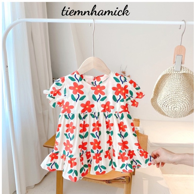 Váy Hoa Baby Doll cho bé gái, Váy đầm trẻ em chất đũi tơ mềm mát đáng yêu