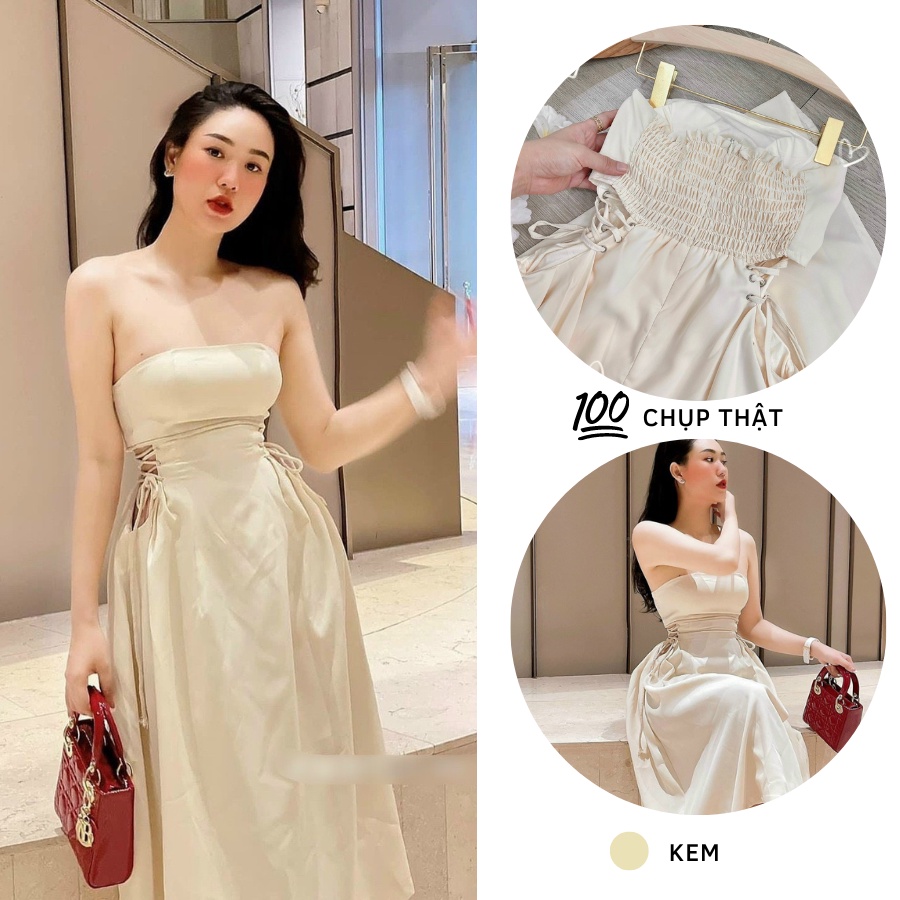 ĐẦM MAXI CÚP NGỰC DỰ TIÊC NHÚN THUN ĐAN DÂY EO TRẺ TRUNG SIÊU XINH