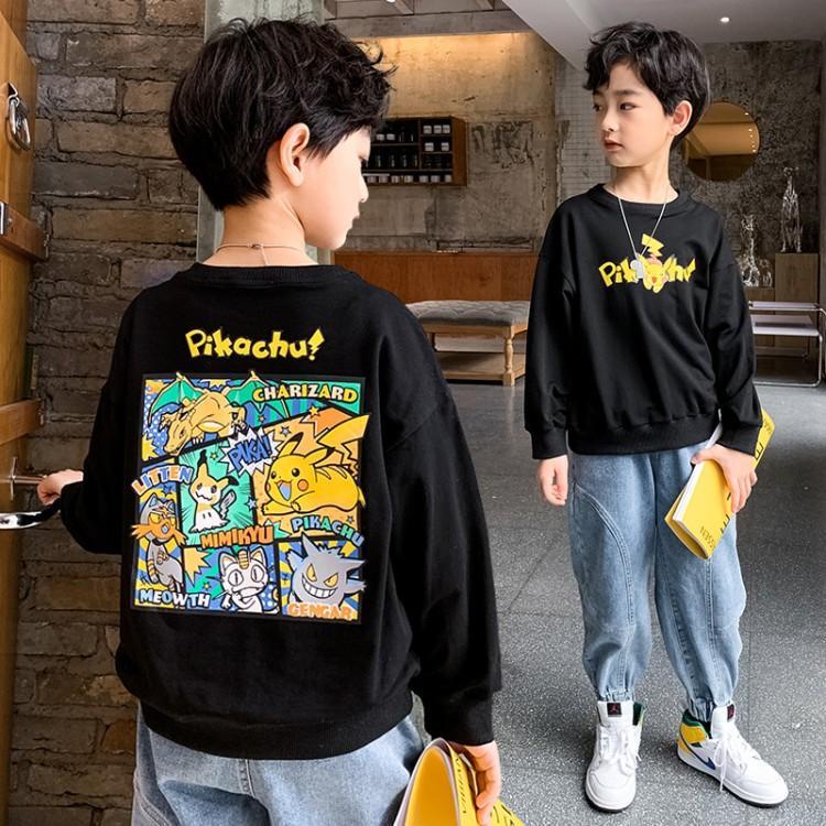 Pokemon Clothes kids University T Fashion Children's Clothes Boys Long Sleeve T-Shirts Pikachu Sweatshirts Tops Spring Autumn Winter New Korean Style Round Neck Bottoming Shirts
