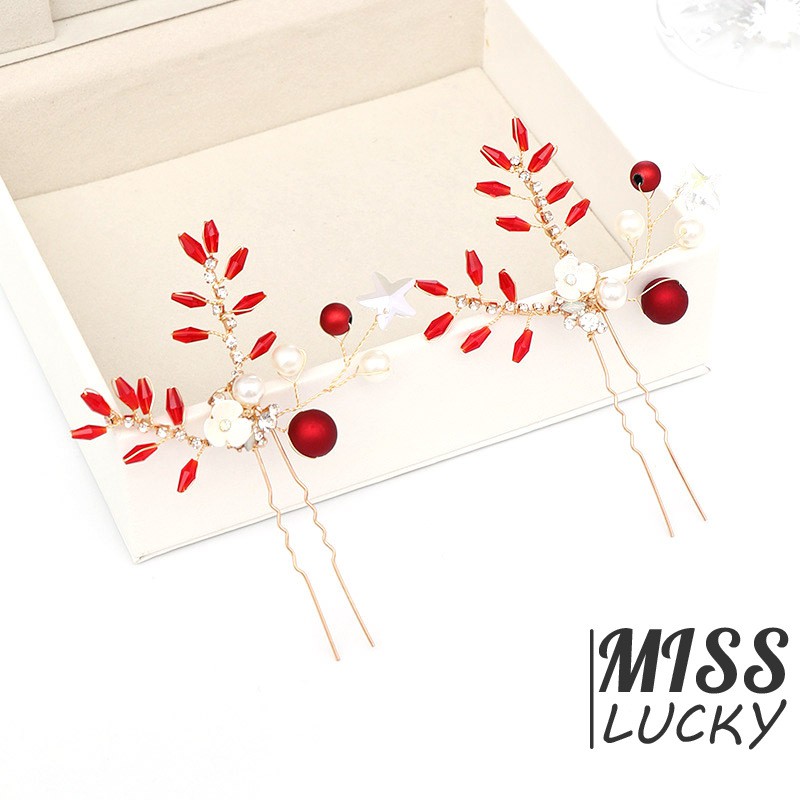 Beautiful and Generous Bridal Jewelry Red Pearl Crystal Hairpin Tiara Children Perform Tiara Bridal Wedding Jewelry