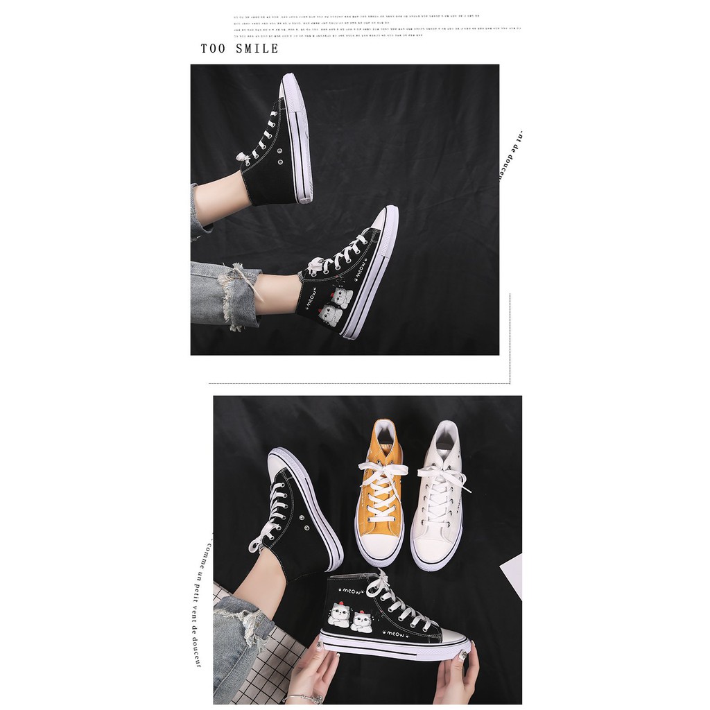 Giày nữ chất vải cao cổ họa tiết cute