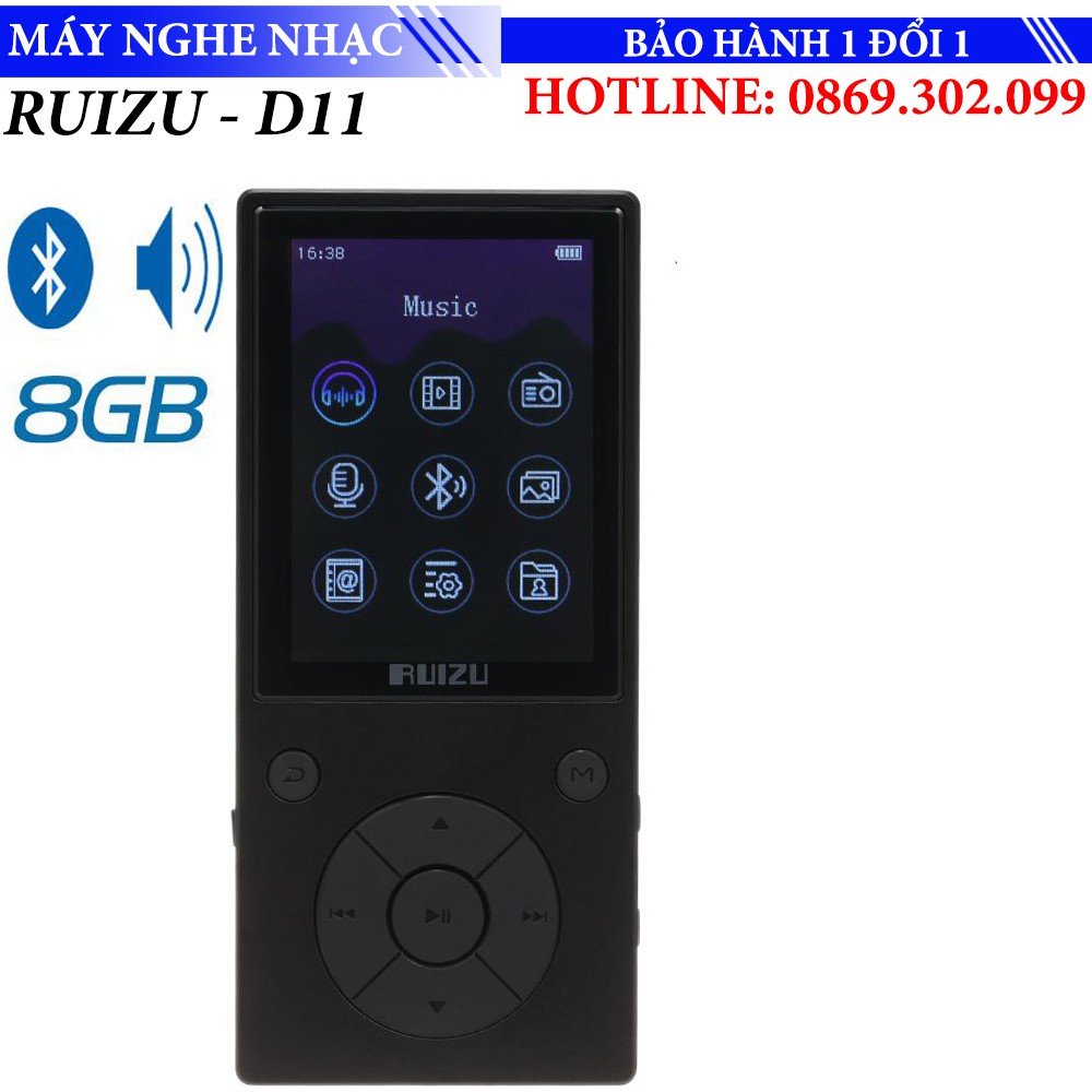 Máy nghe nhạc thể thao Bluetooth Mp3 Sport Ruizu D11 Bộ nhớ trong 8GB Phím cứng hỗ trợ xem video