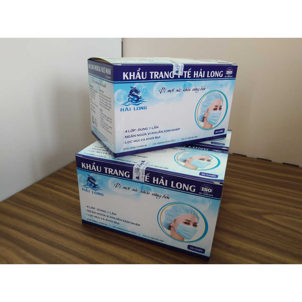 Khẩu trang y tế Hải Long hàng 4 lớp 3 màu Xanh - Trắng - Xám