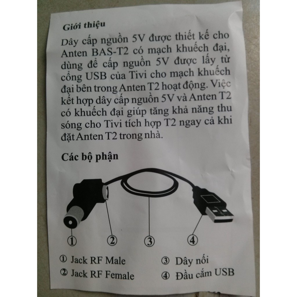 Nguồn 5V USB Kích Sóng Anten Có Khuếch đại - Sử dụng để Kích Sóng DVB T2 mạnh hơn, Thu sóng ổn định hơn với tần suất cao