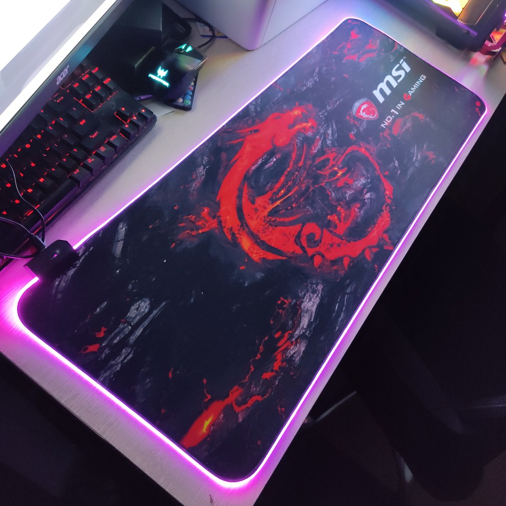 Mouse Pad, bàn di chuột, lót di chuột tích hợp Led RGB MSI sáng viền, kích thước 80cm x 30cm dày 4mm