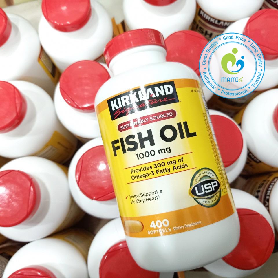 Dầu cá (400v) bổ sung omega 3 giúp ổn định huyết áp, tim mạch cho người trưởng thành Kirkland Fish Oil 1000mg, USA