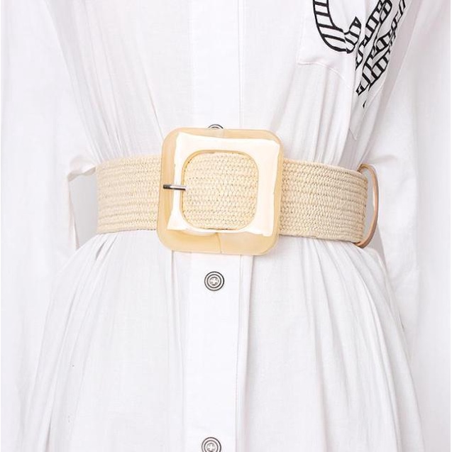 Thắt Lưng Dây Bện PP Co Giãn Mặt Vuông Thời Trang Mùa Hè Cho Nữ