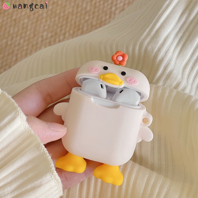 Vỏ Bảo Vệ Hộp Sạc Tai Nghe Airpods 1 2 3 Pro 3 Bluetooth Không Dây Chất Liệu Silicon Mềm Hình Chú Vịt Và Hoa Dễ Thương