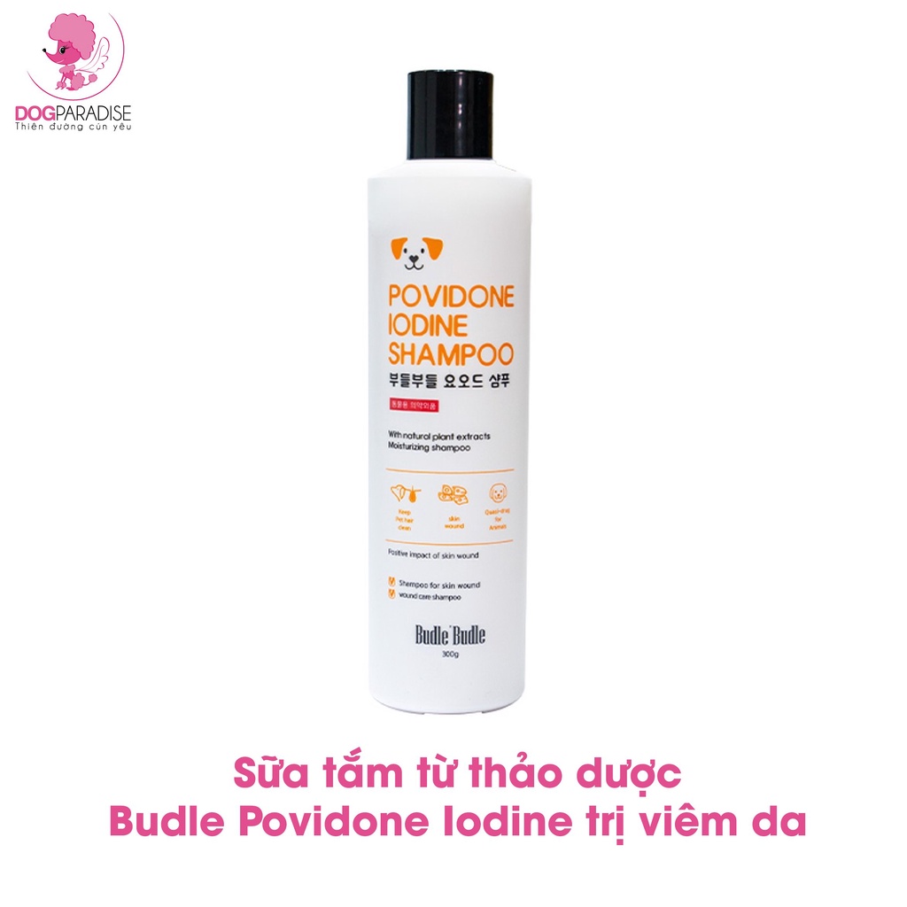 Sữa tắm từ thảo dược Budle Povidone Iodine chuyên các vấn đề về da cho thú cưng chai 330ml - Dog Paradise