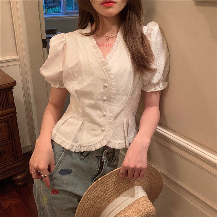 Áo chiffon nữ tay ngắn mùa hè 2021