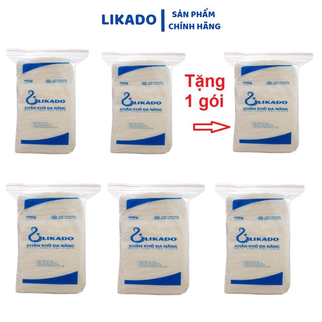 Khăn khô đa năng cho bé Likado 400g kích thước(15x20cm), 270 tờ (COMBO 5 TẶNG 1)