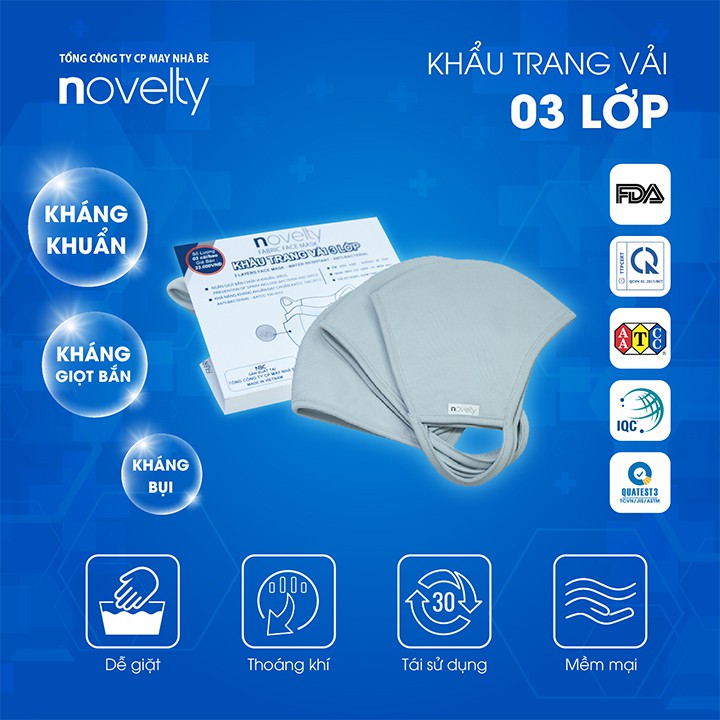 Bộ 3 khẩu trang vải 3 lớp NOVELTY