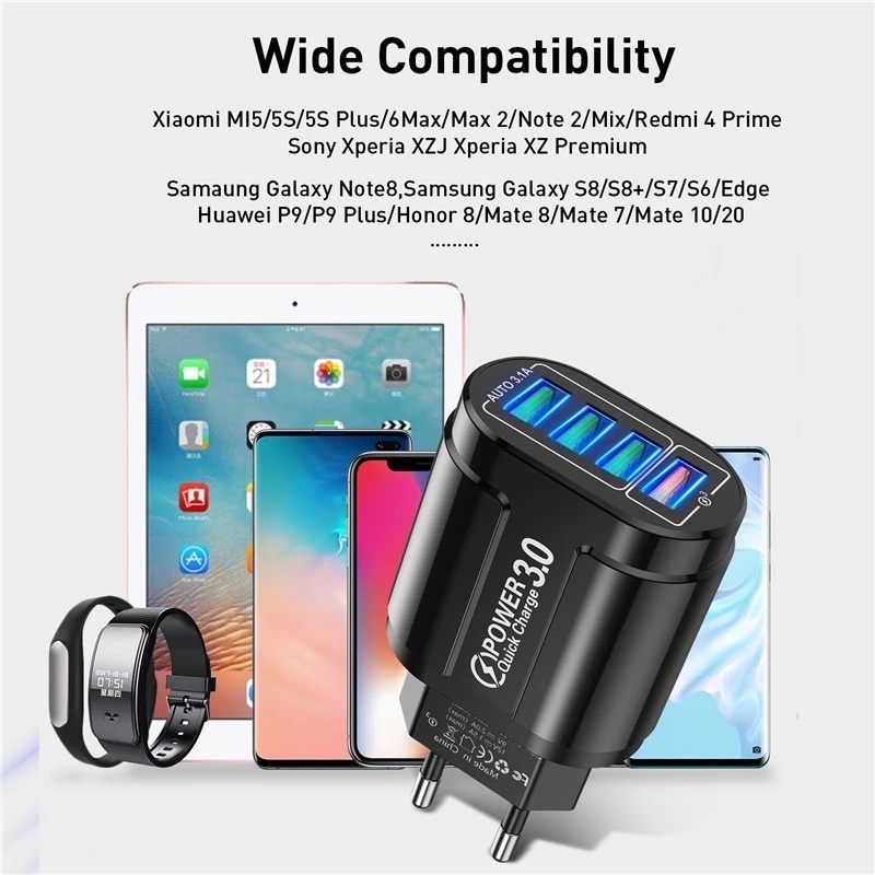 Củ sạc 4 cổng USB 48w phích cắm US EU cho điện thoại iPhone Android