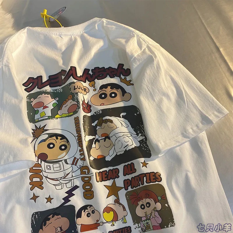 Áo Thun Ngắn Tay In Hoạt Hình Cậu Bé Bút Chì Shin Thời Trang Nữ Cá Tính