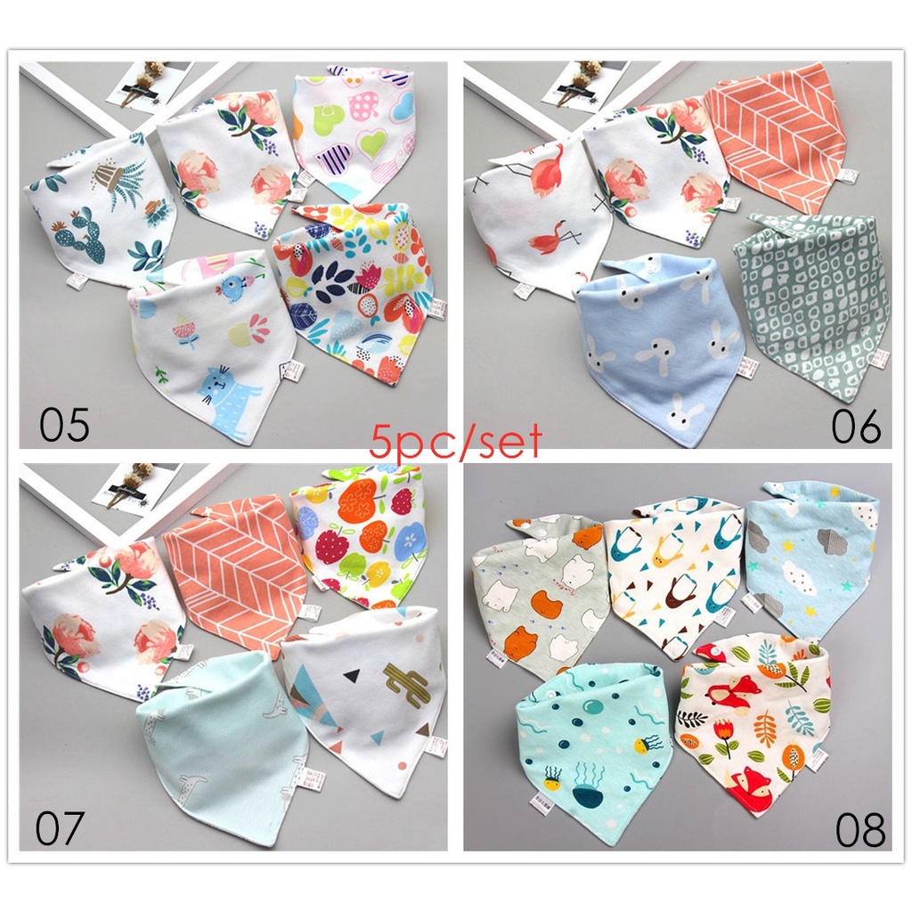 Set 10 Yếm Ăn Tam Giác Bằng Cotton Hai Lớp In Họa Tiết Hoạt Hình Có Thể Điều Chỉnh Cho Bé