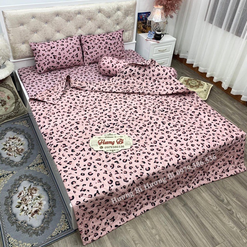 Bộ Chăn Ga Gối Hè Thu 5 Món- Báo Hồng